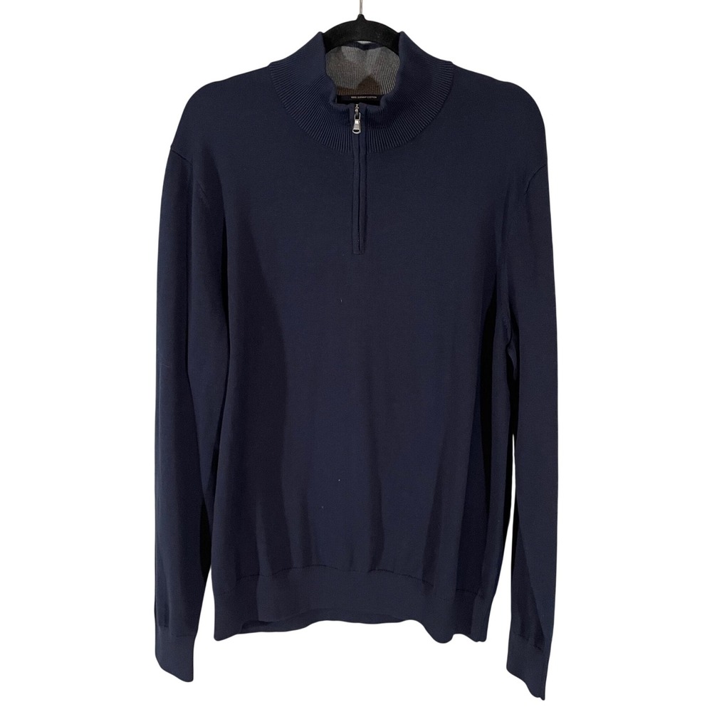 NWT Lands‎ End Mens Navy Blue 100% Supima Cotton Quarter Zip Sweater Large 42-44